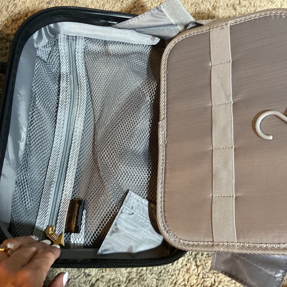 NWT-blue watercolor  Hardside Cosmetics Case w/ Crossbody Strap, Organizer - Picture 12 of 15